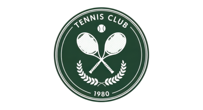 Vintage Tennis Club 1980 logo with crossed rackets and laurel wreath isolated PNG with Transparent Background