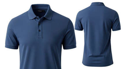 Men's blue polo shirt front and back view isolated PNG with Transparent Background