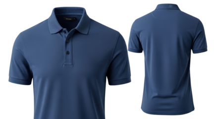 Men's blue polo shirt front and back view isolated PNG with Transparent Background