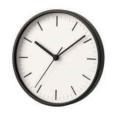 Simple black and white wall clock with minimalist design isolated on transparent background