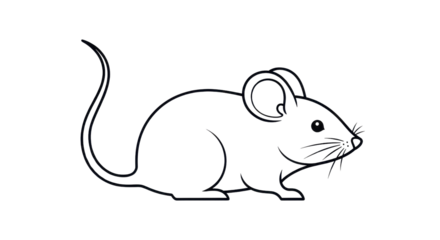 Cute mouse animal line art vector illustration isolated PNG with Transparent Background