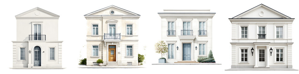 Obraz premium Elegant Classic House Facades: Watercolor Architectural Illustrations