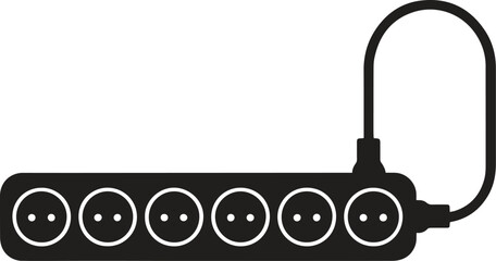 Silhouette Power Strip Icon. Extension Cord, Multiple Socket, Electricity Supply Vector Illustration 