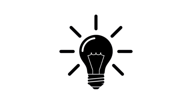 Shining light bulb icon for idea, innovation, and creativity isolated PNG with Transparent Background