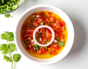 Vibrant Tomato Salsa with Onion Ring and Fresh Herbs.