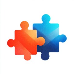 Fototapeta premium Two puzzle pieces interlock, illustrating teamwork, unity, and problem-solving