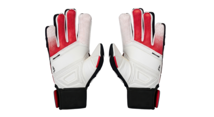 Pair of red and white soccer goalkeeper gloves isolated PNG with Transparent Background