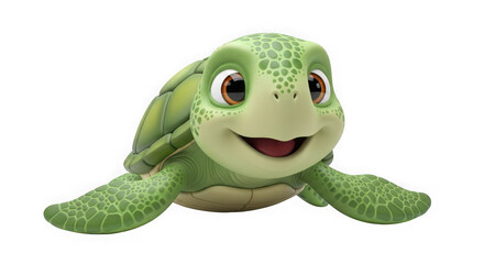 Fototapeta premium Cute green cartoon turtle isolated on transparent background