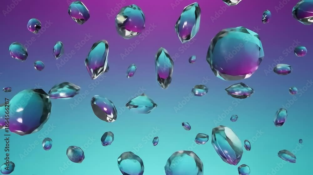 Poster vibrant floating gemstones against a gradient background, creating a surreal and artistic atmosphere