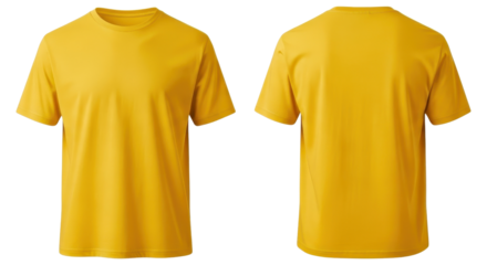 Blank yellow t-shirt mockup front and back view isolated PNG with Transparent Background