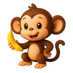 Naklejka premium Cute cartoon monkey holding a banana isolated on transparent background