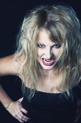 Naklejka premium Angry Female Vampire Portrait Wide Banner