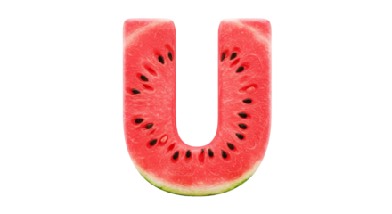 Letter U made of watermelon isolated on white background