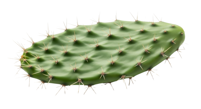 Fresh green prickly pear cactus pad or nopal leaf isolated PNG with Transparent Background