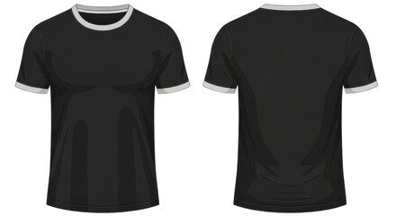 Black ringer t-shirt mockup front and back view isolated PNG with Transparent Background