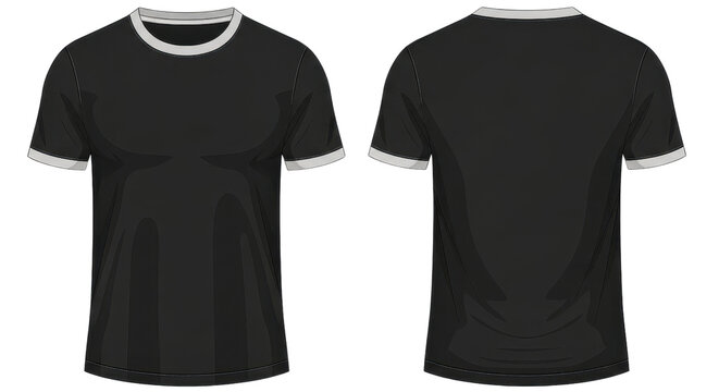 Black ringer t-shirt mockup front and back view isolated PNG with Transparent Background