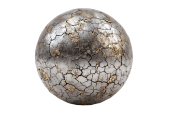 Cracked metallic sphere, dark gray/silver, with gold flecks