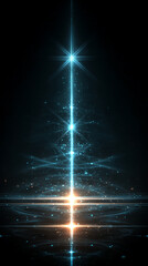 Shiny flare light effect with glowing blue beam star on black background. Futuristic luminous burst, ideal for overlays, digital design, or abstract backdrops.