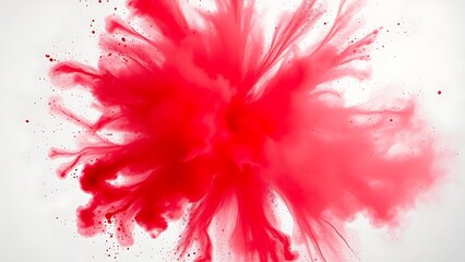 Vibrant red powder explosion in dynamic motion against white background with dramatic lighting.