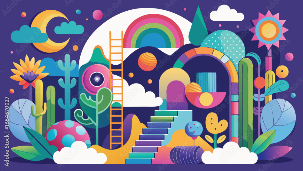 Aufkleber an illustration displaying a collection of diverse objects and shapes, showcasing a variety of forms