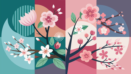 collection of sakura-themed designs featuring delicate cherry blossoms in various artistic styles and colors..eps