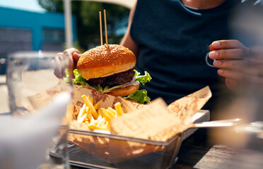 Tasty burger served in Zadar, Croatia on the beach. 