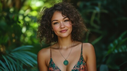 Obraz premium natural beautiful 30yo woman in deep forest, photo, happy mood 