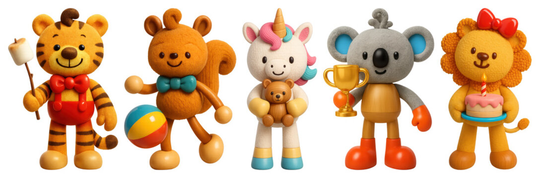 Cute clay animal figurines lineup