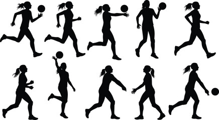 WeSilhouettes, ball, action, throwing, catching, running, sports, vector, black, motion, athlete, pose