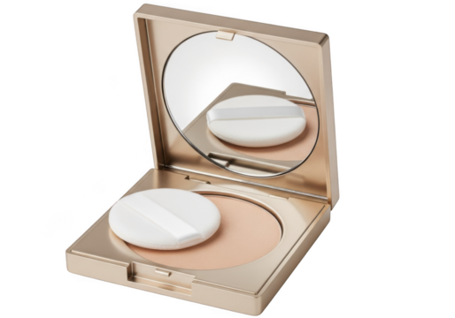 Antique compact mirror with powder puff isolated on transparent background