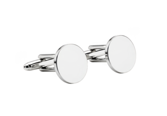 Elegant silver oval cufflinks isolated on transparent background