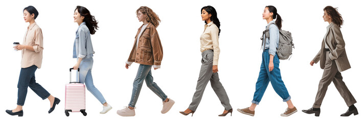 Diverse women walking confidently