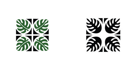 Elegant frame made of lush green monstera leaves Vector art design