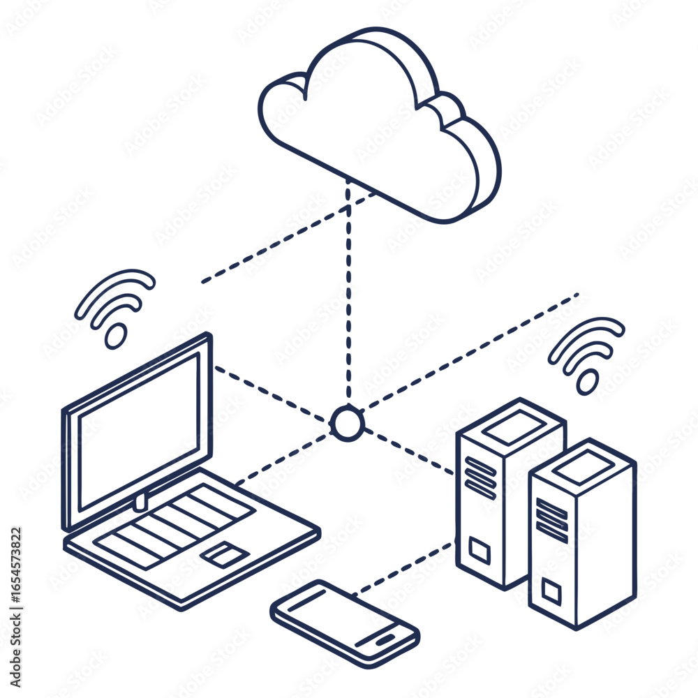 Aufkleber cloud computing network diagram with devices and servers