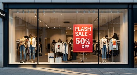 Fashion Store Flash Sale 50% Off - Retail Shop Window Display wi