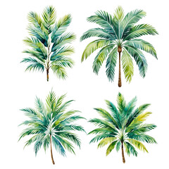 Lush Tropical Palm Trees Watercolor Art A vibrant collection isolated on transparent background Generative AI.