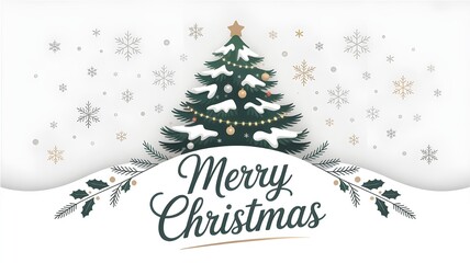 christmas card with christmas tree and snowflakes