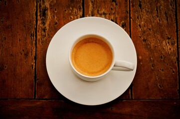 cup of coffee on wooden table