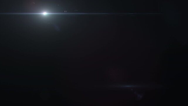 Optical Lens Flares Light Moving Left to Right, 3 angles: central, upper, lower. Dynamic Camera Glare Effect. Cinematic Motion Design Element Overlay Screen Mode on Black Background 4k.