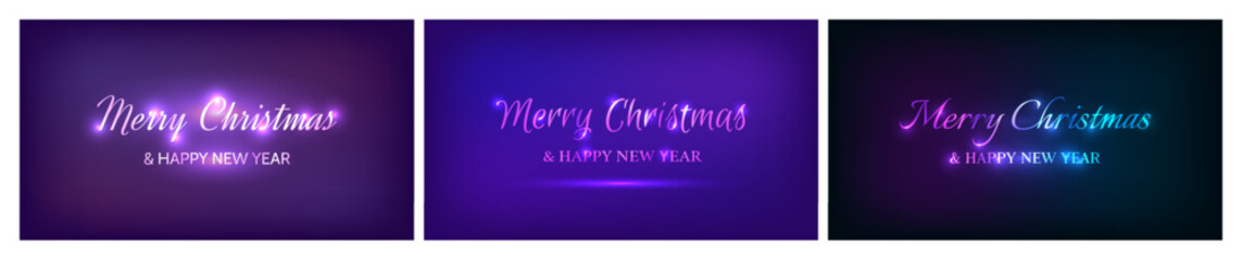 Merry Christmas and Happy New Year neon background