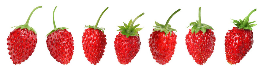 Fresh ripe wild strawberries isolated on white, set