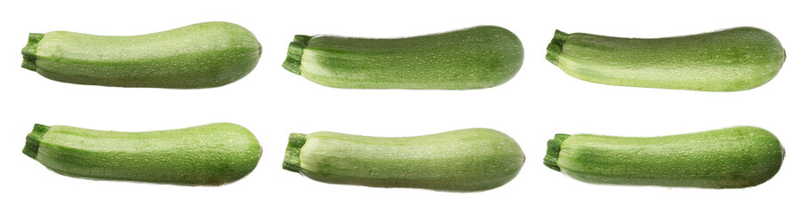 Fresh ripe zucchini isolated on white, set