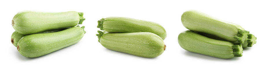 Fresh ripe zucchini isolated on white, set