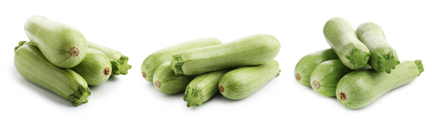 Fresh ripe zucchini isolated on white, set