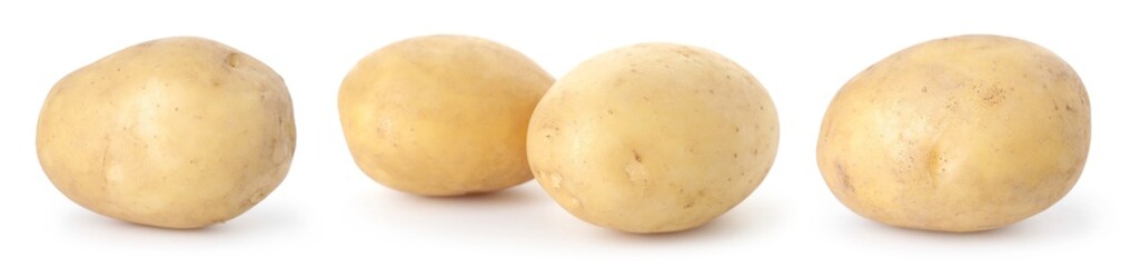 Fresh raw potatoes isolated on white, set