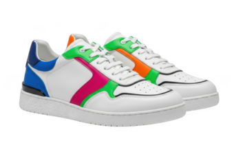 Colorful leather sneakers isolated on transparent background