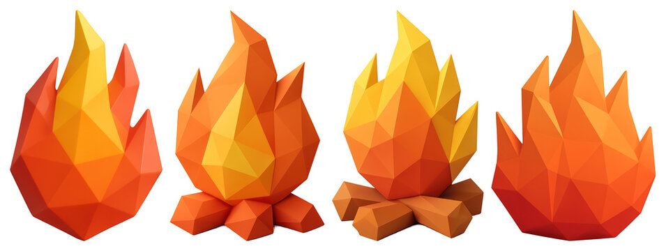 Polygonal campfire icons collection