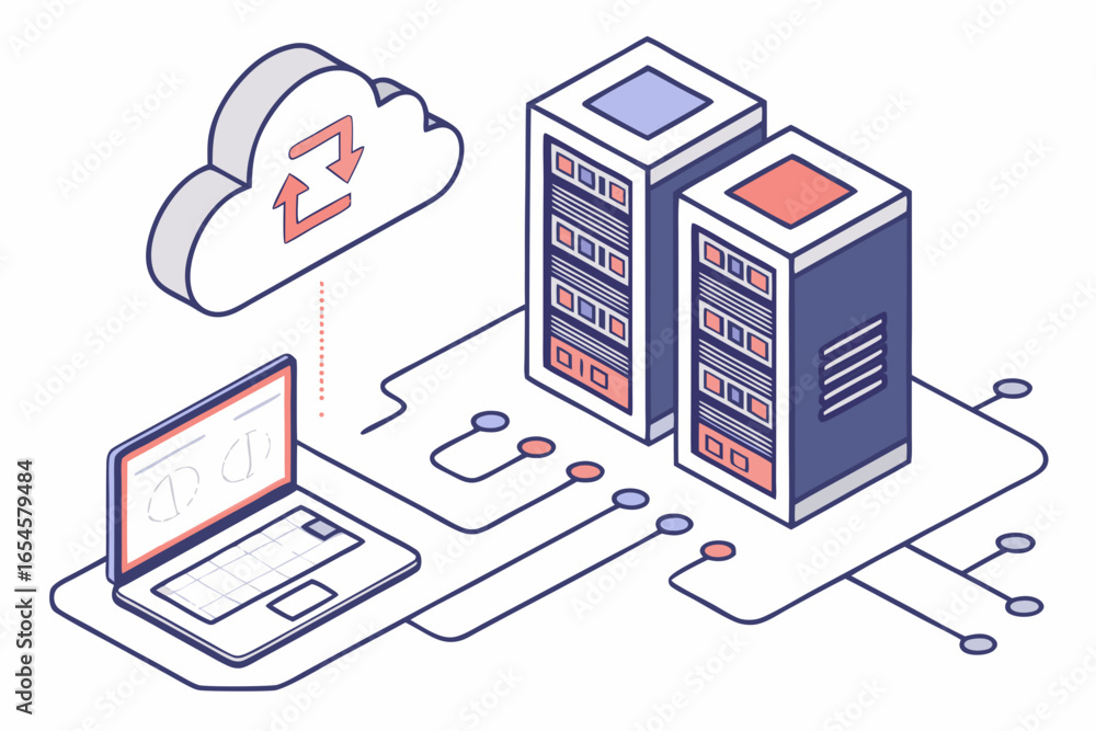 Poster cloud computing and server data transfer illustration