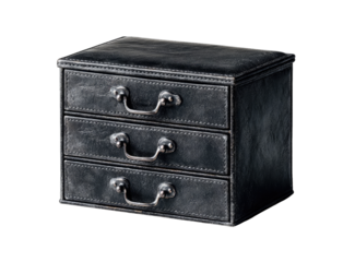 Dark gray leather trinket box with three drawers