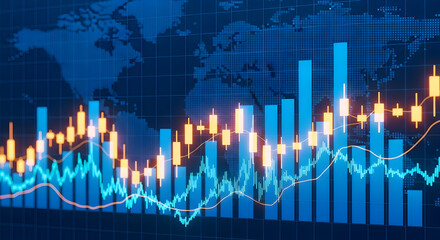 Dynamic financial market analysis with charts and graphs showing investment growth potential